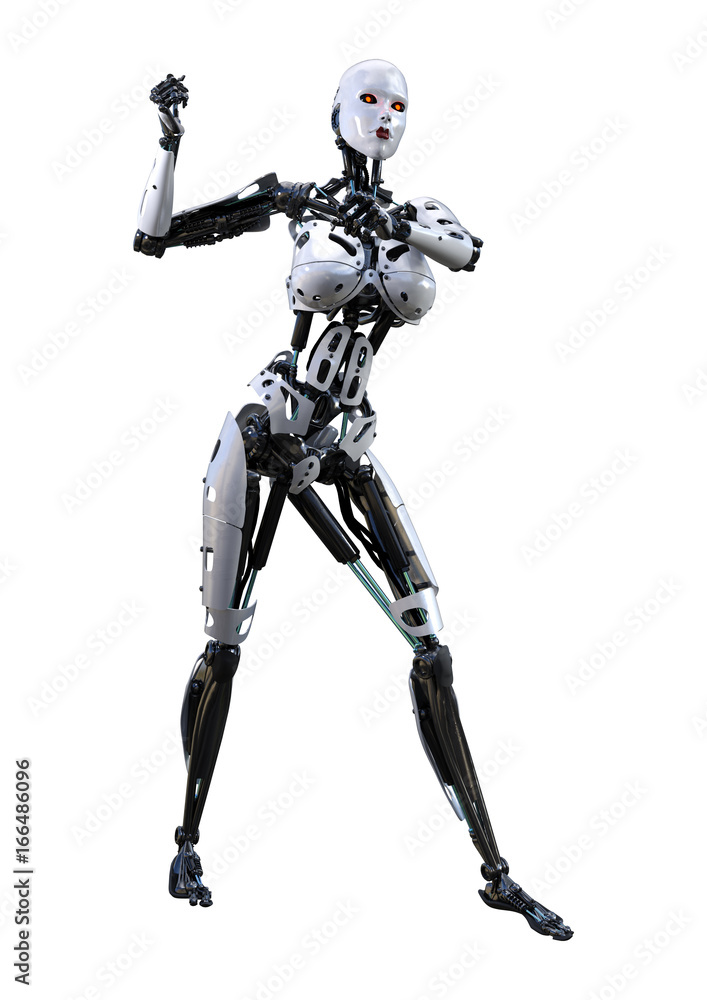 3D Rendering Female Robot on White