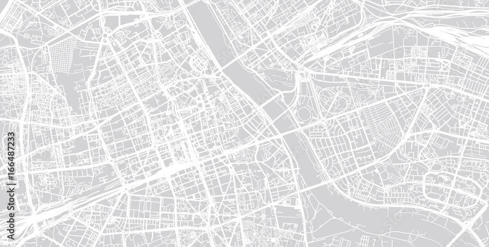 Urban city map of Warsaw, Poland