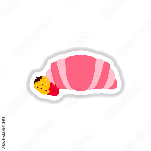 Vector illustration in paper sticker style strawberry chocolate croissant