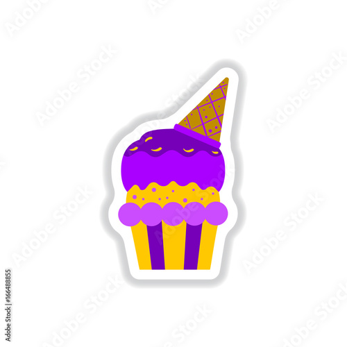 Vector illustration in paper sticker style party сupcake