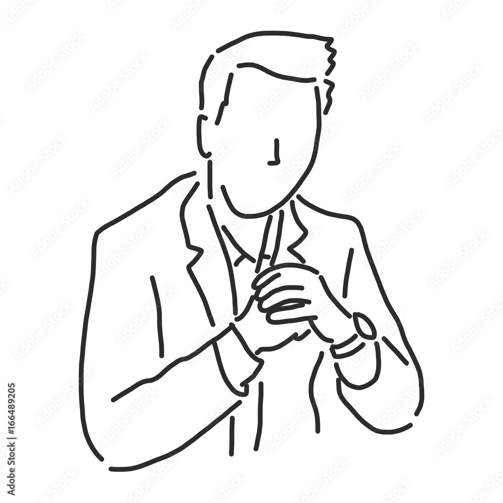 Businessman is focused about work, line drawing vector illustration graphic design