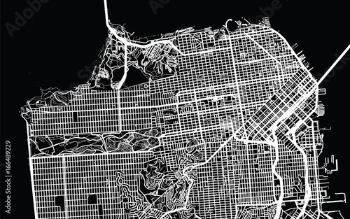 Urban city map of San Francisco, California