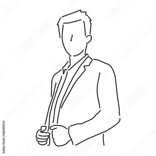 Businessman is standing and confident, line drawing vector illustration graphic design