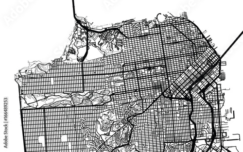 Urban city map of San Francisco, California