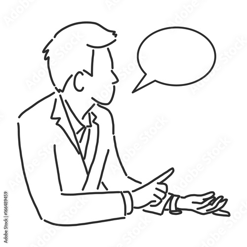 Businessman is explaining about marketing and share to client, line drawing vector illustration graphic design