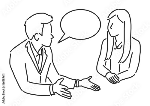 Two businessmen are discussing about work. line drawing vector illustration graphic design