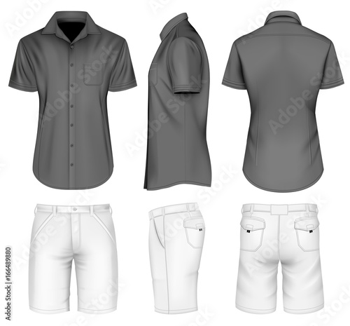 Men's bermuda shorts and black shirt. Vector illustration.