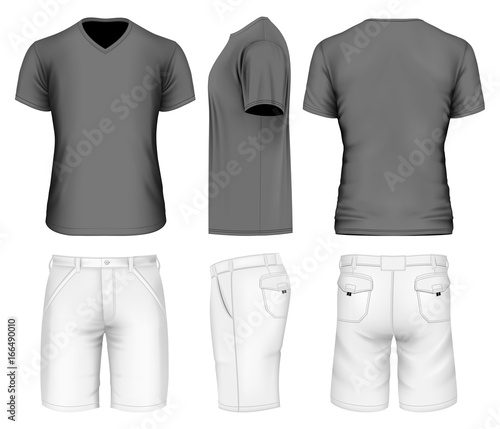 Men's bermuda shorts and v-neck t-shirt. Vector illustration.