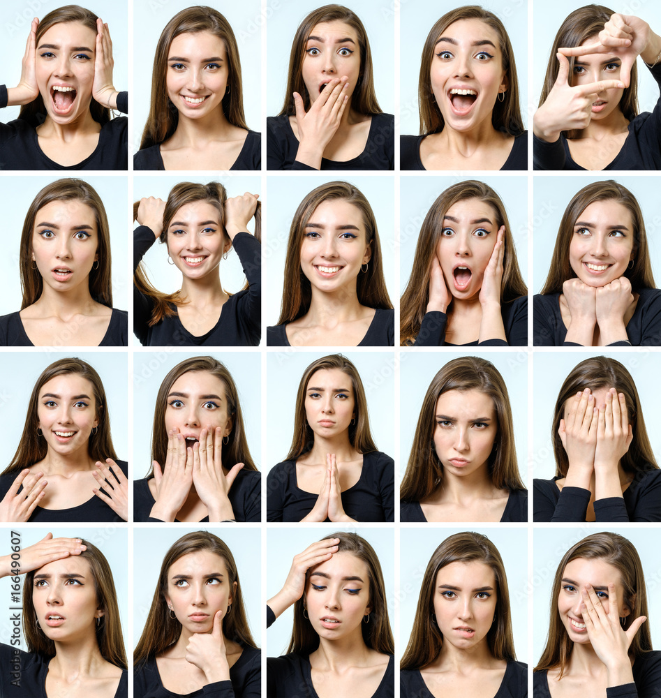 Collage of beautiful girl with different facial expressions Collage of beautiful girl with different facial expressions