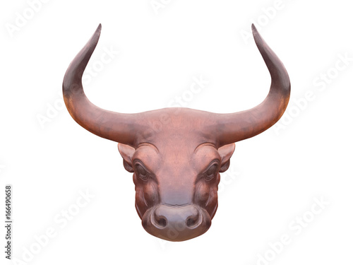 Wood carving, the head of the bison, commonly used in ornamental building, isolated on white background with clipping path.
