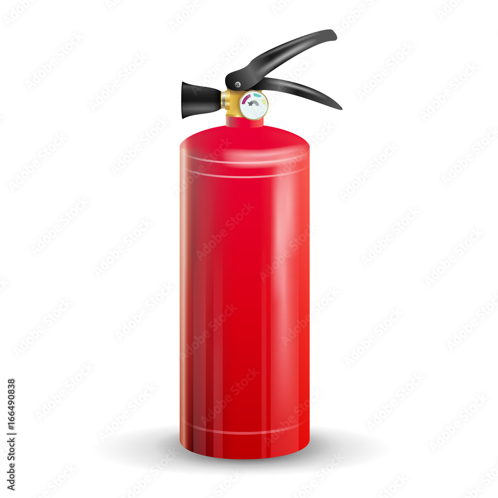 Obraz premium Classic Fire Extinguisher Vector. Metal Glossiness 3D Realistic Red Fire Extinguisher Isolated Illustration