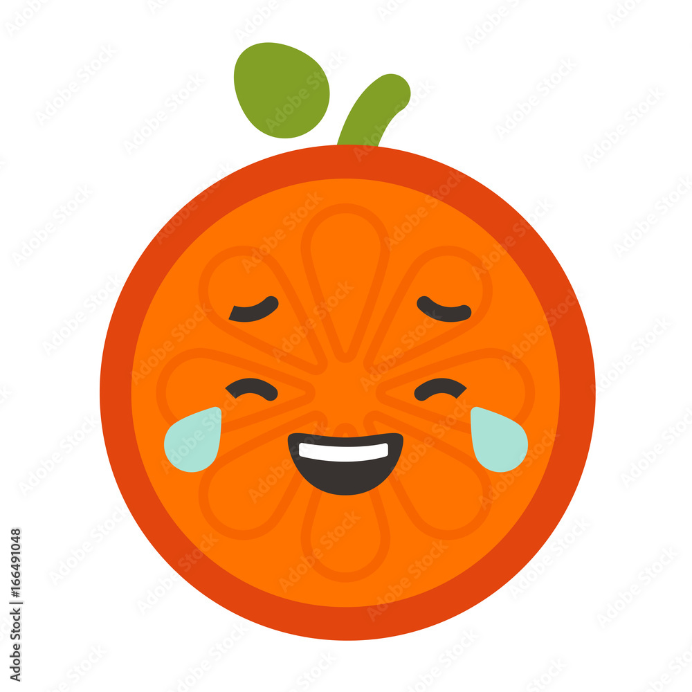 Laugh with tears emoji. Laughing with tears orange fruit emoji. Vector flat design emoticon icon isolated on white background. Laugh with tears emoji. Laughing with tears orange fruit emoji. Vector flat design emoticon icon isolated on white background.