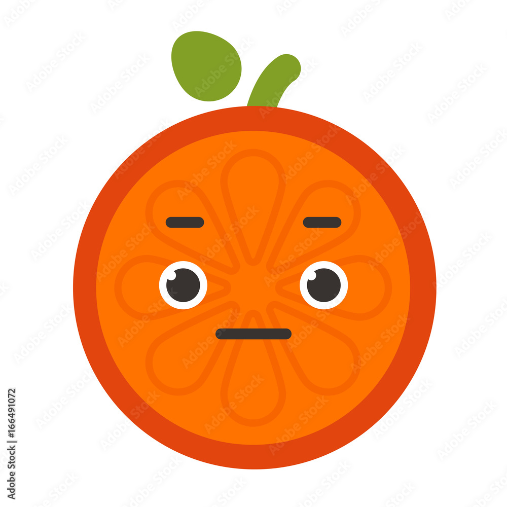 No words straight face emoji. No words feeling orange fruit emoji. Vector flat design emoticon icon isolated on white background. No words straight face emoji. No words feeling orange fruit emoji. Vector flat design emoticon icon isolated on white background.