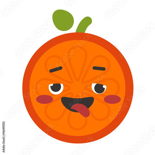 Crazy orange emoji. Crazy orange fruit emoji. Vector flat design emoticon icon isolated on white background.