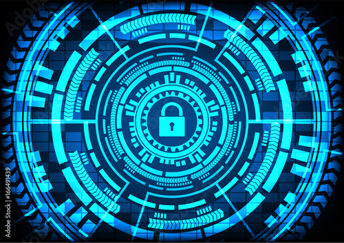 Abstract Malware Ransomware virus encrypted files with keypad gears blue background. Vector illustration cybercrime and cyber security concept.