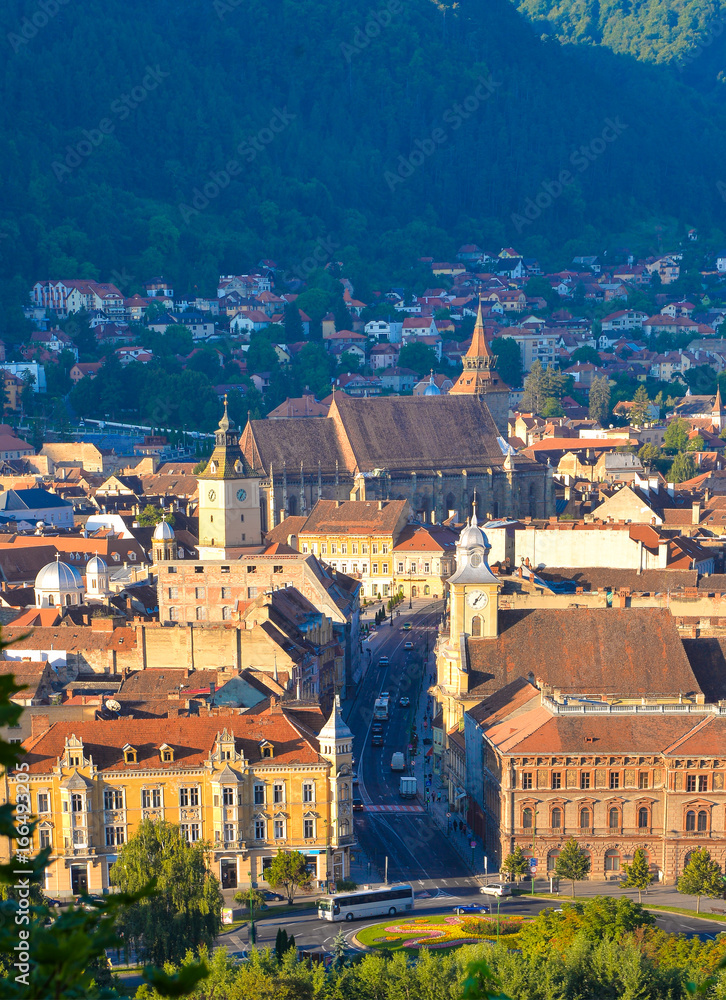 Beautiful aerial view over traditional architecture of Brasov, City of Transylvania, Romania