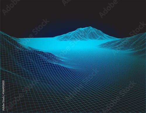Abstract vector wire frame blueprint landscape background