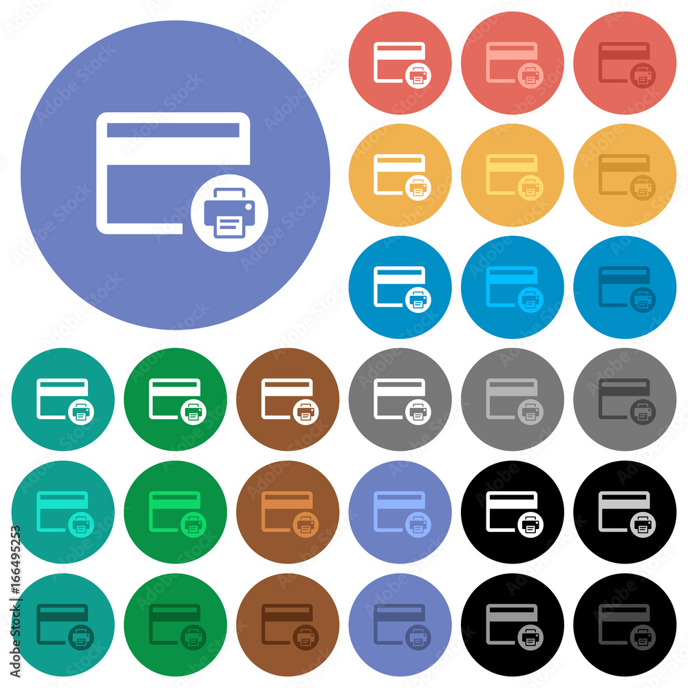 Credit card print record round flat multi colored icons