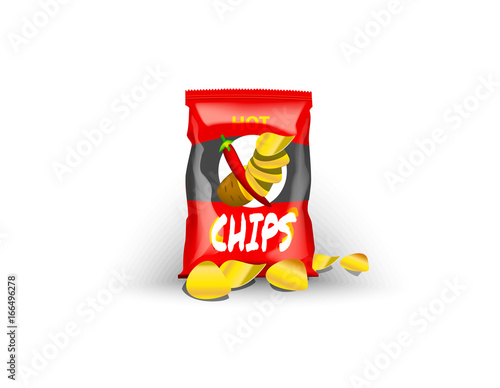 Chips package with snack. Vector design template for advertising. 
