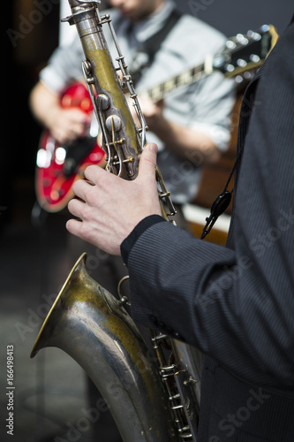 jazz band saxophone player close up