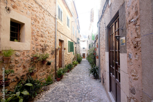 Beautiful street in Valldemossa  famous old mediterranean village of Majorca Spain.