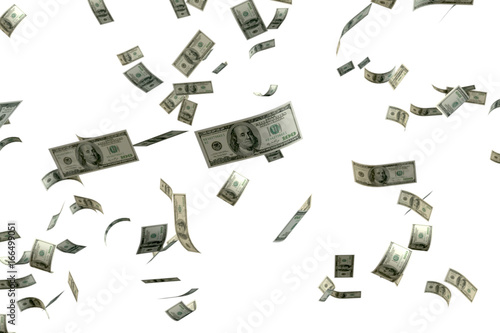 Schilderij op canvas 3D rendering large amount of money 100 USD bank note flying float in the air wit