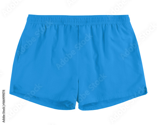 Men azure blue swim sport beach shorts trunks isolated on white