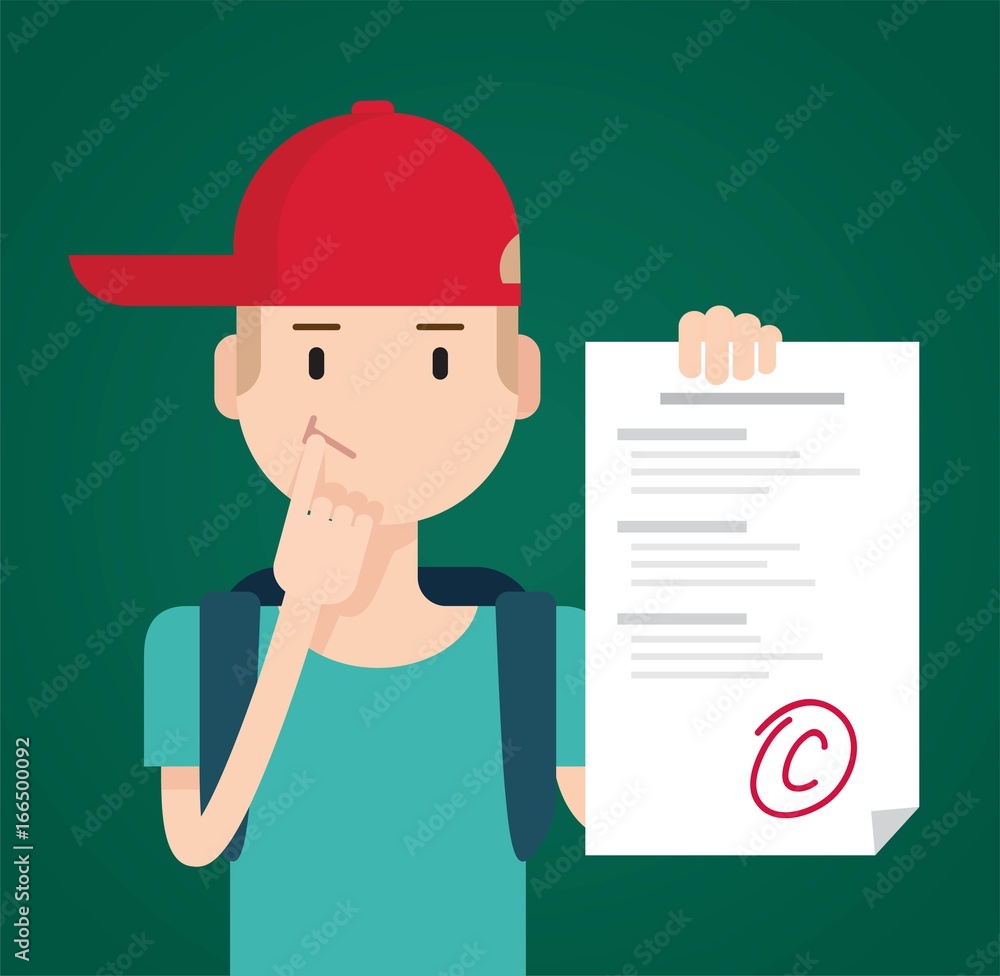 Portrait of teenager showing bad test results with score C. Vector flat