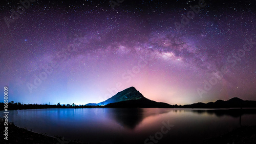night landscape mountain and milkyway  galaxy background , thailand , long exposure ,low light