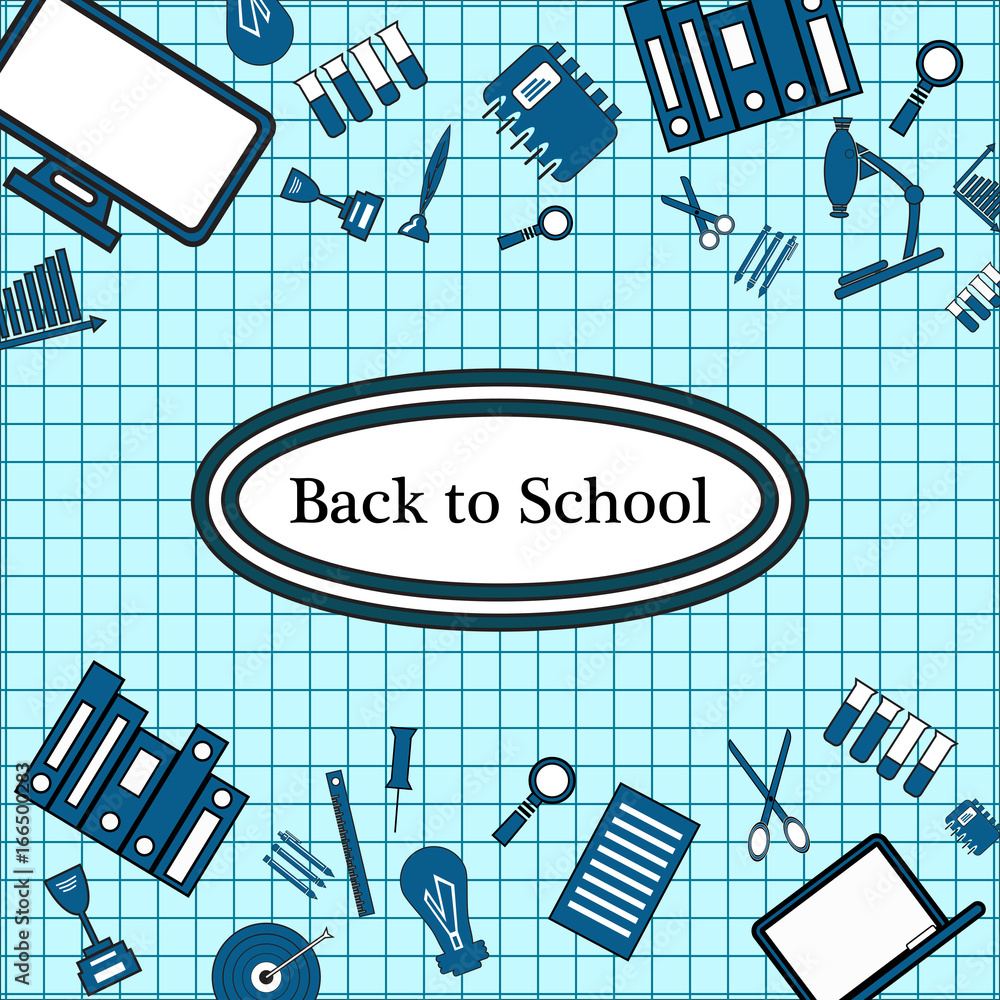 blue background. Back to school. School supplies. blue background. Back to school. School supplies.