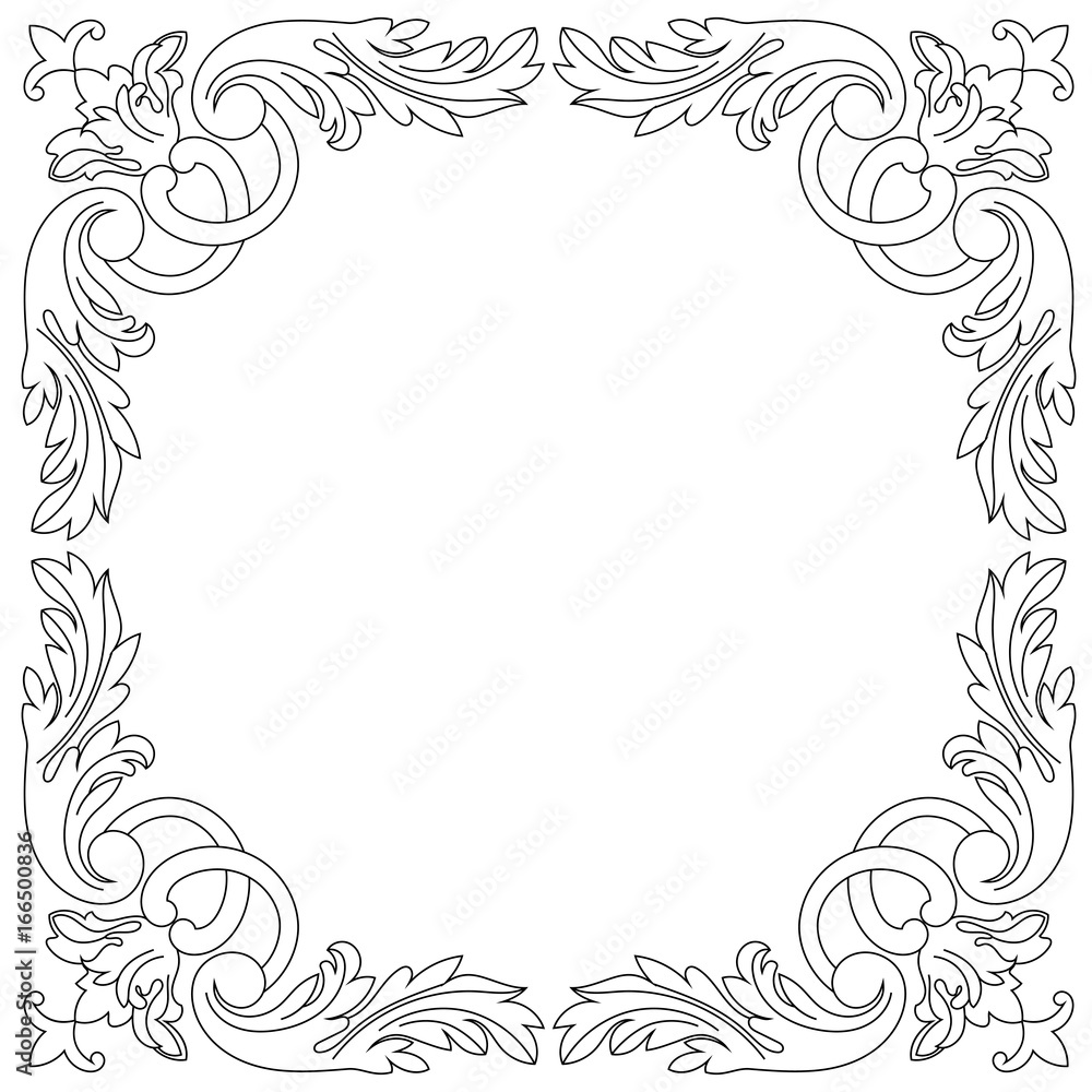 Vintage border frame engraving with retro ornament pattern in antique baroque style decorative design. Vector