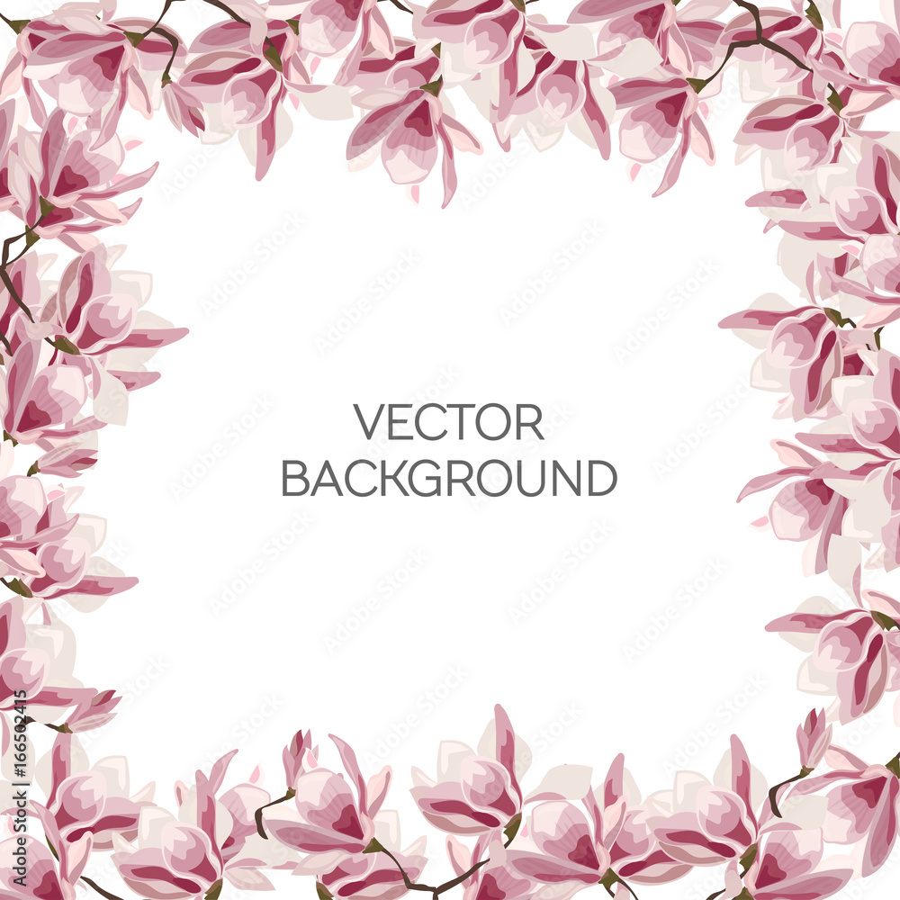 Magnolia flower frame vector illustration floral background