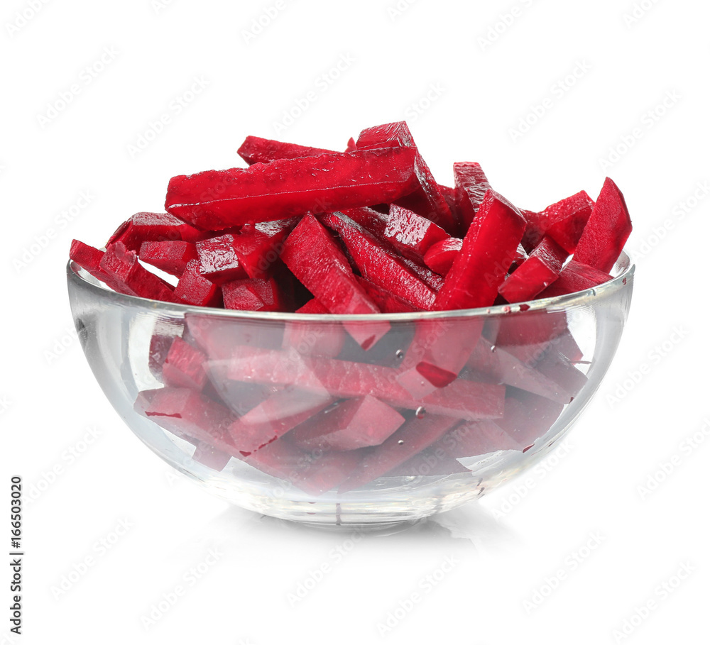 Bowl of fresh beet pieces on white background Bowl of fresh beet pieces on white background