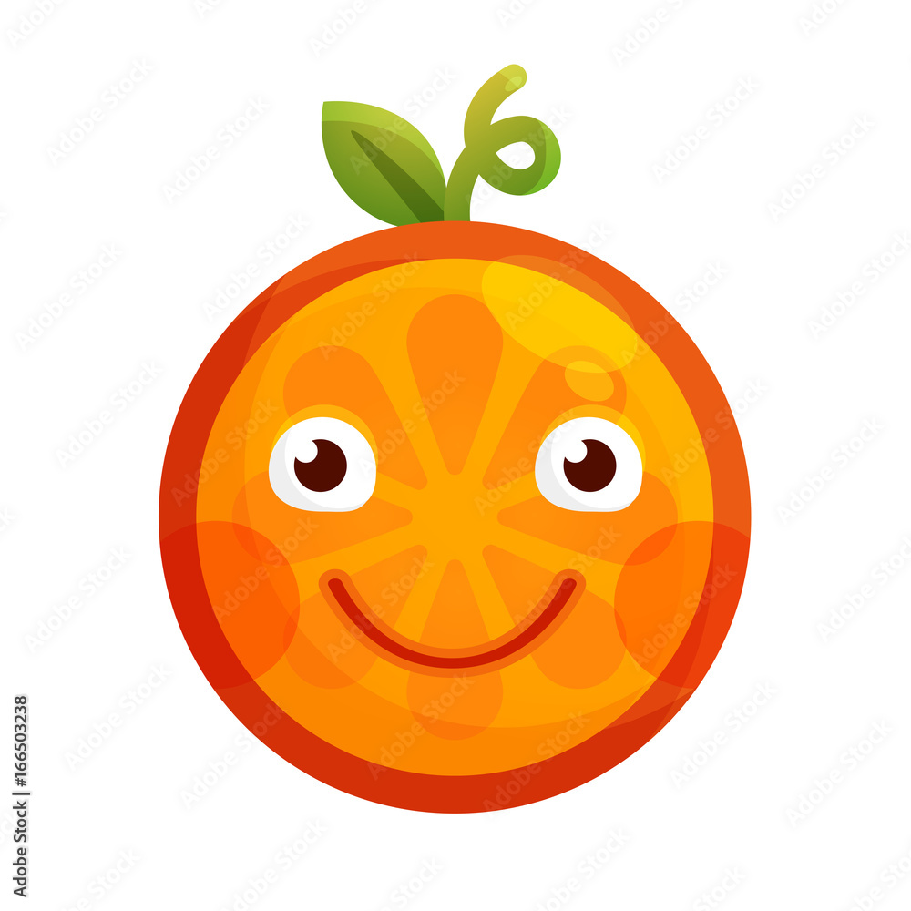 Happy smile emoji. Smiley orange fruit emoji. Vector flat design emoticon icon isolated on white background.