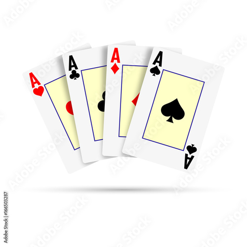 Four aces on a white background. Poker hand. Vector illustration.