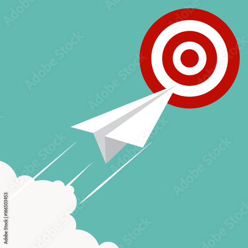 Paper plane over cloud, flat design. Target red and white. Vector