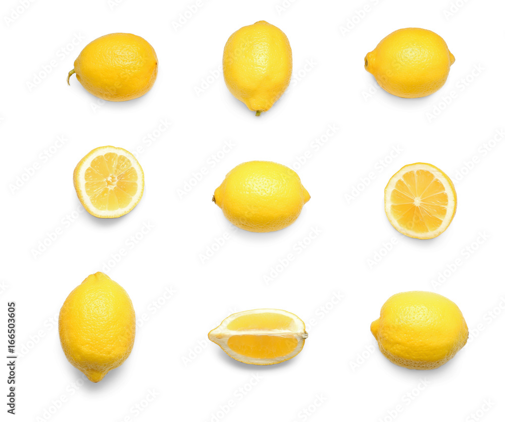 Delicious fresh lemons on white background