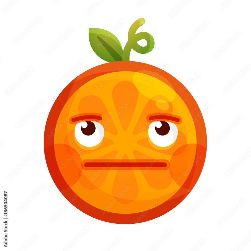 No words straight face emoji. No words feeling orange fruit emoji. Vector flat design emoticon icon isolated on white background. No words straight face emoji. No words feeling orange fruit emoji. Vector flat design emoticon icon isolated on white background.