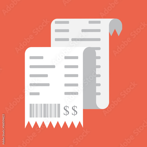 Bill, financial check, reciept. Vector illustration isolated on a colored background. Invoice, payment  sconcept, icon photo