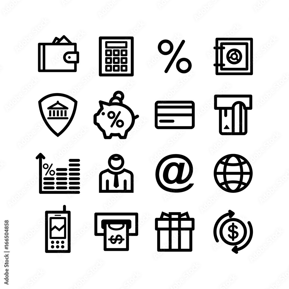 Set of business icons for banking services, stylish design, vector Set of business icons for banking services, stylish design, vector