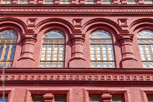 MOSCOW, RUSSIA, on July 31, 2017. The sun lights a facade of the building of the State Historical Museum and its peculiar decor