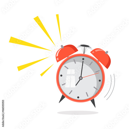 Cartoon alarm clock ringing. Wake up morning concept. Flat design. Vector icon isolated on background
