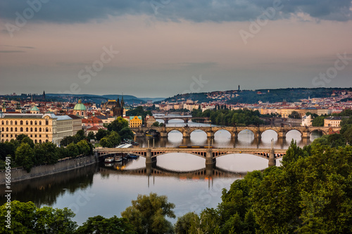View on the bridges on Vltava river and old town Prague  Czech Republic