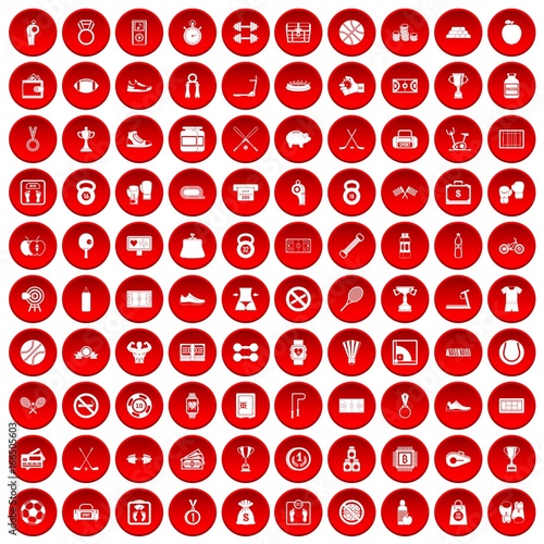100 basketball icons set red