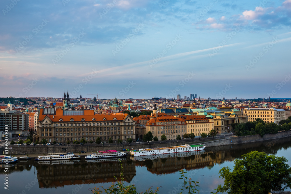 View on the Vltava river and old town Prague, Czech Republic