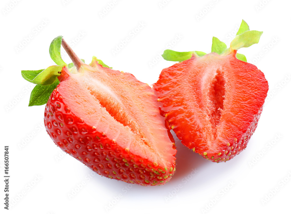 Halves of tasty red strawberry on white background Halves of tasty red strawberry on white background