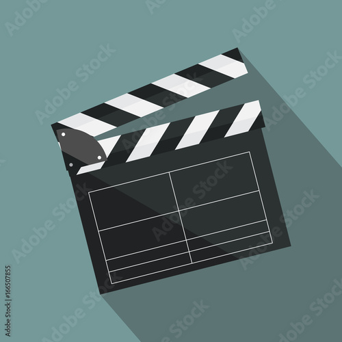 Vector illustration in flat style.Clapperboard isolated on background. Video movie clapper equipment, icon.