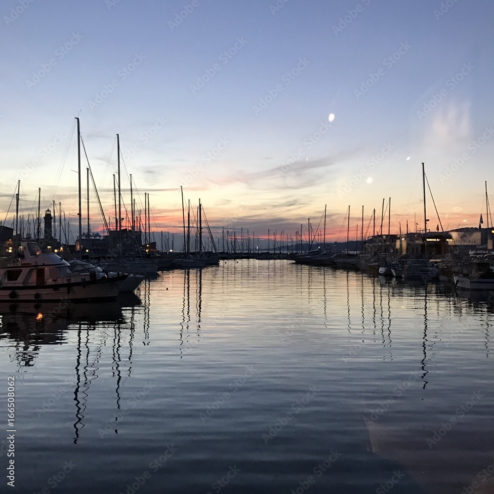 wonderful sunset at the harbor in Trieste
