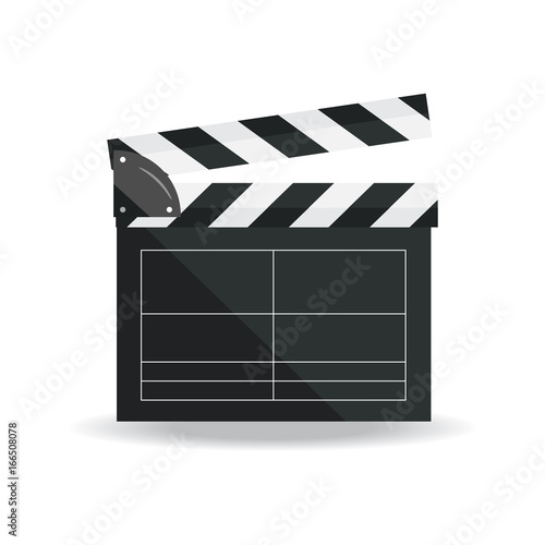 Vector illustration in flat style.Clapperboard isolated on background. Video movie clapper equipment, icon.