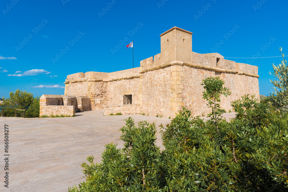 A fortress in the city of L'Ametlla de Mar, Tarragona, Catalunya, Spain. Copy space for text.